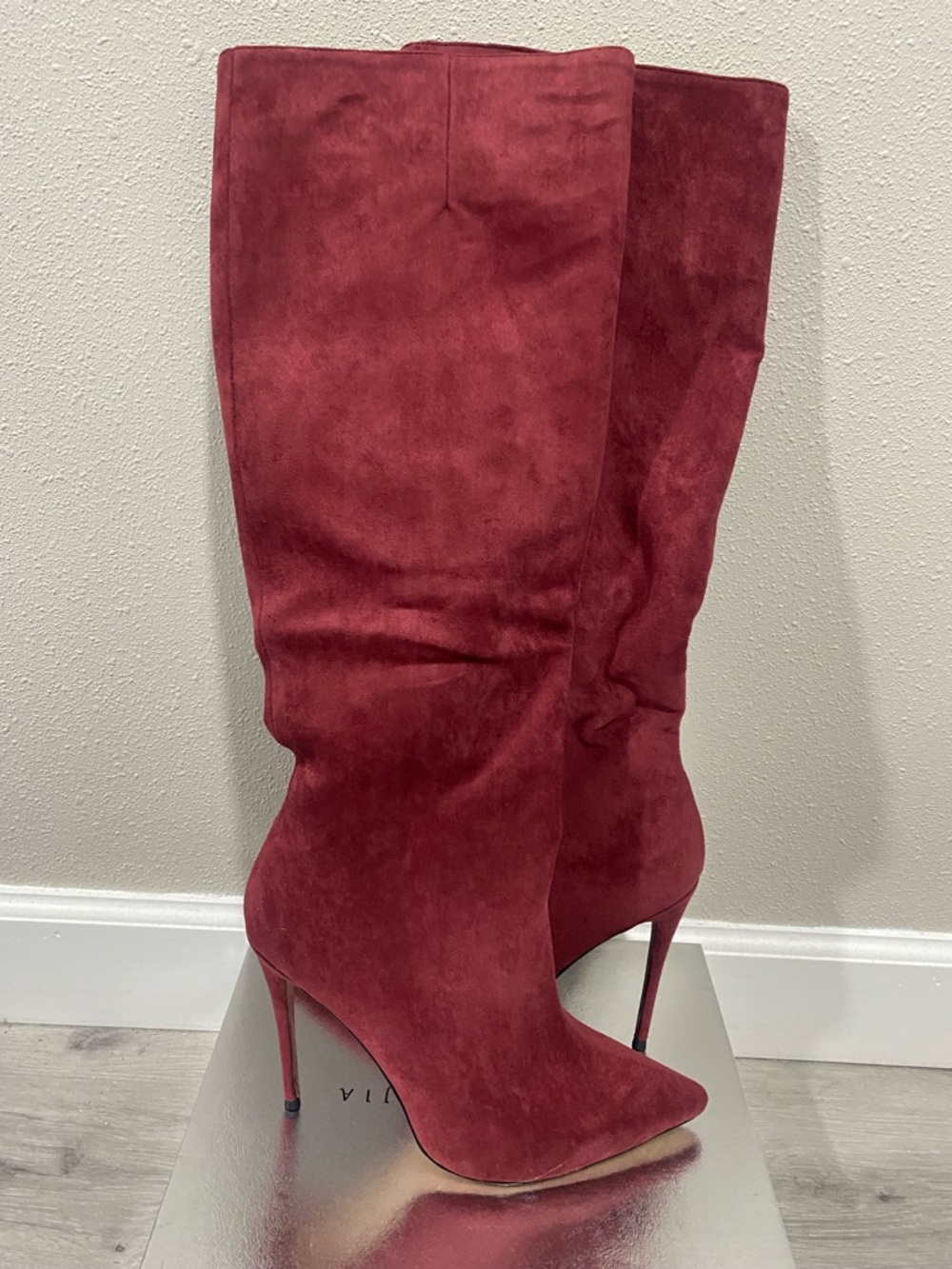 Women's Red Suede High-Heel Knee Boots